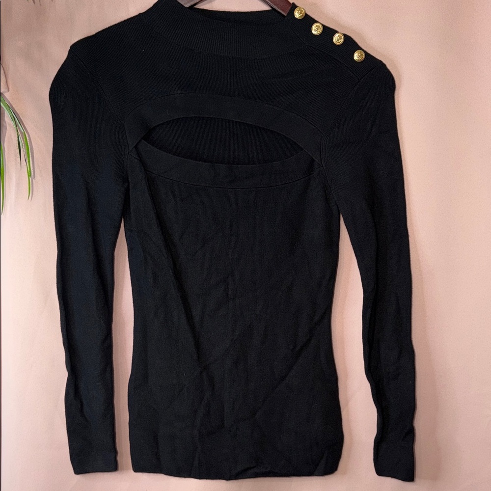 BOLD elements Black Long Sleeve Top with Gold Accents